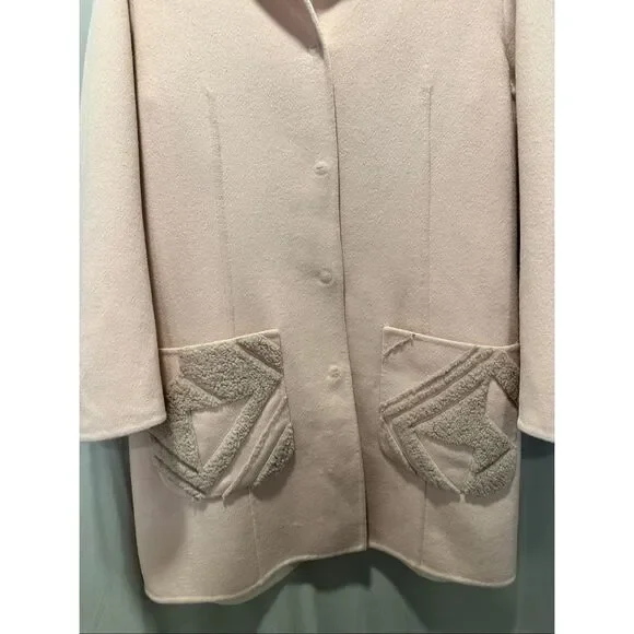 Fendi Roma Wool Coat 42 Blush Pink Shearling Pocket Jacket Italy Luxury Designer - Picture 5 of 15